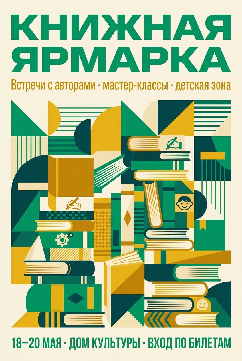 Афиша «Книжная ярмарка» в геометрическом стиле, созданная в Nano Banana 2